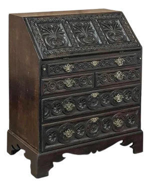18th Century English Country Secretary in Hand-Carved Oak