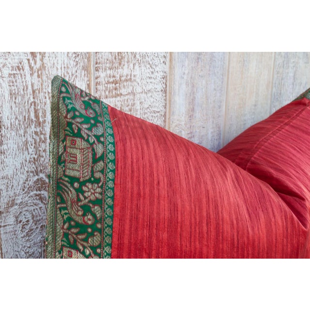Vintage Red Large Festive Indian Silk Queen Lumbar Pillow Cover For Sale - Image 4 of 9