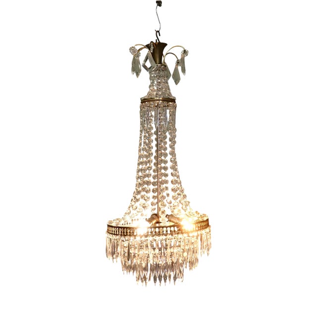 Large French Empire Tent and Waterfall Chandelier, 1930 For Sale