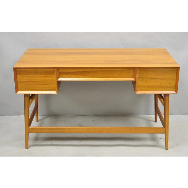 West Elm Williams Sonoma Mid Century Modern Acacia Teak Style Writing Desk (B) For Sale - Image 13 of 16