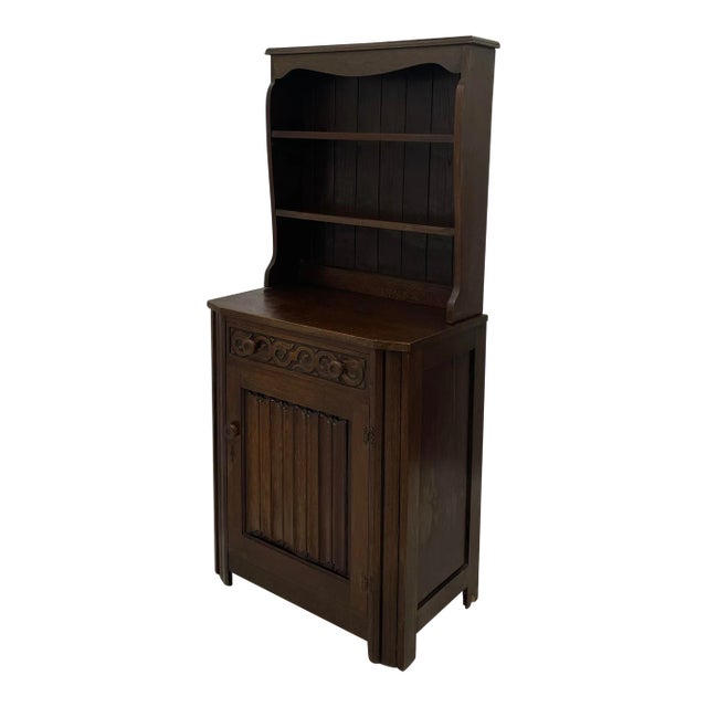 Antique English Two Piece Walnut Buffet Storage Cabinet For Sale