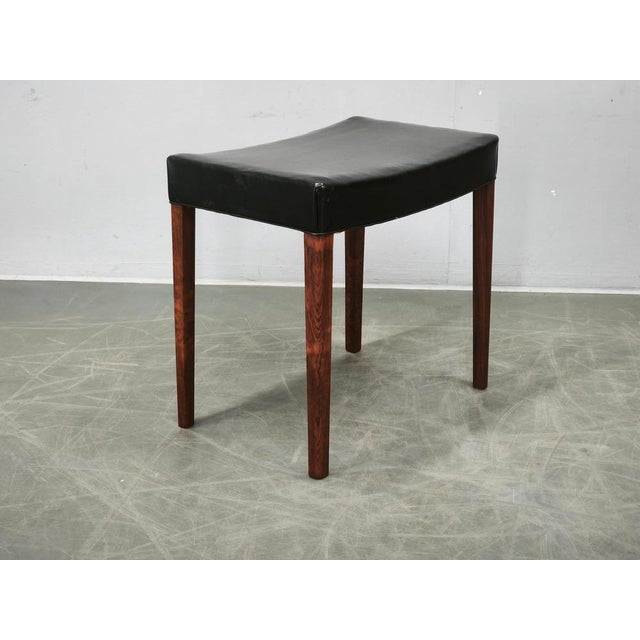 Mid-Century Danish Modern Wood and Black Leather Stool, 1960s For Sale - Image 10 of 12