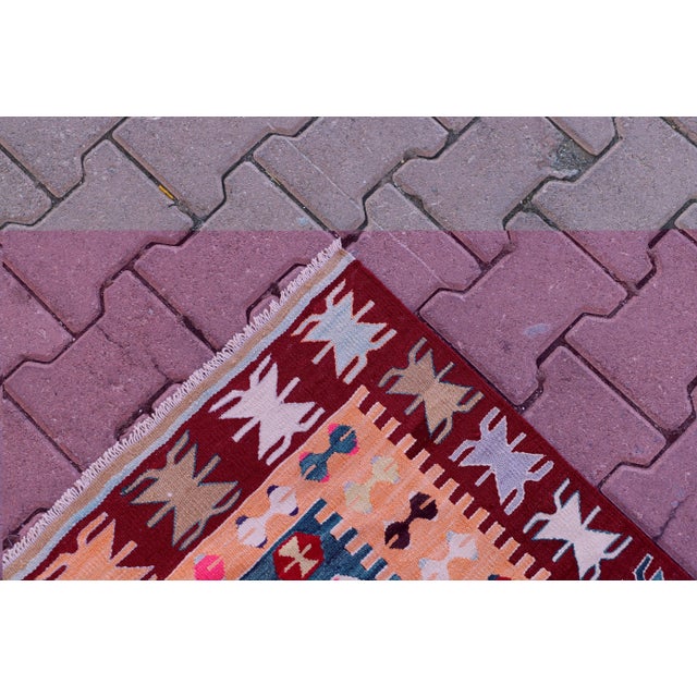 Textile 1970s Turkish Anatolian Hand Knotted Natural Wool Burgundy Kilim Rug For Sale - Image 7 of 13