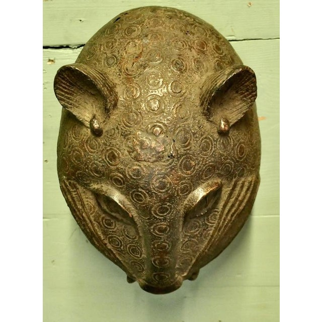 Metal Large African Benin Bronze Leopard's Head, 1950 For Sale - Image 7 of 9