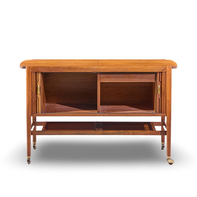 Kipp Stewart for Drexel Declaration Mid Century Walnut Tambour Door Bar Cart For Sale In Chicago - Image 6 of 11