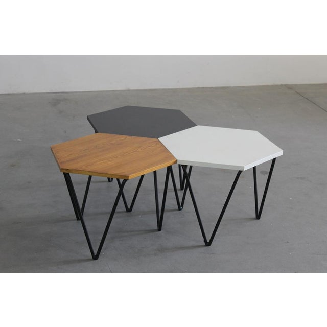 Hexagonal Coffee Tables in Wood and Metal by Gio Ponti from ISA, 1950s, Set of 3 For Sale - Image 12 of 13