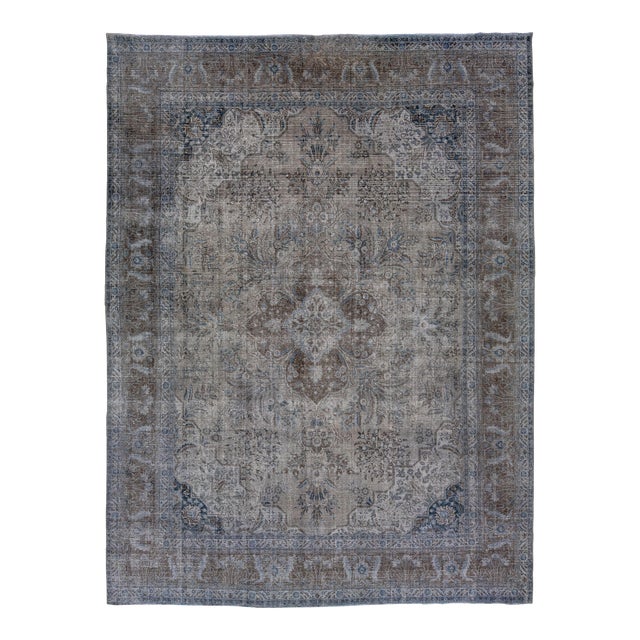 Antique Persian Overdyed Gray Wool Rug With Allover Motif For Sale