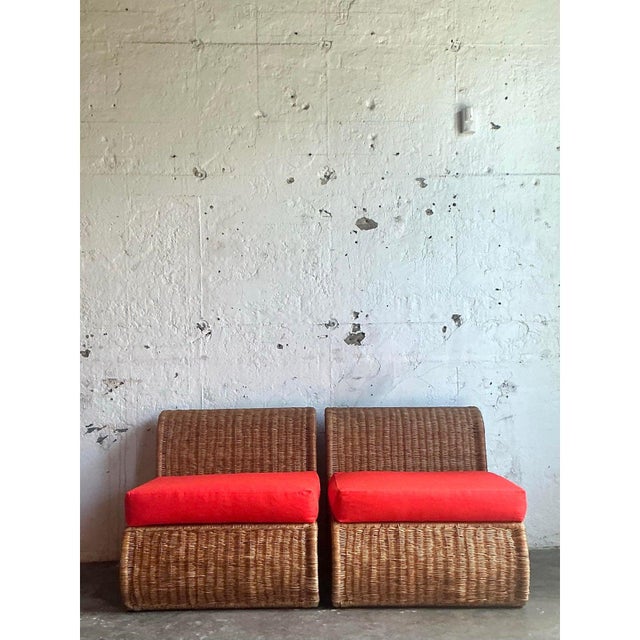 Vintage Boho Woven Rattan Slipper Chairs - A Pair For Sale - Image 10 of 10