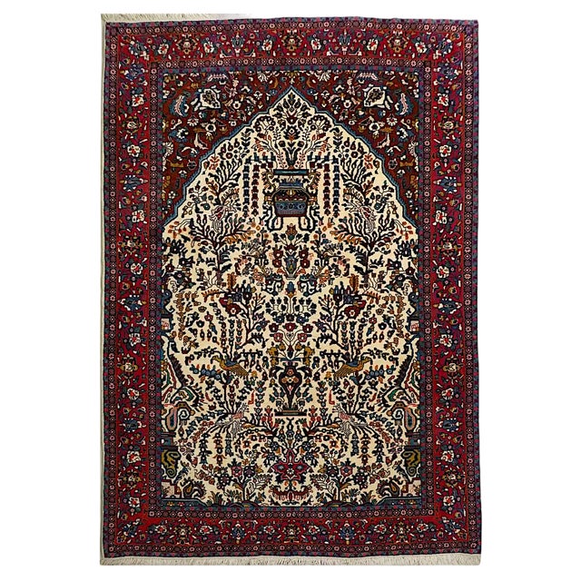 Vintage Sarough Ghiasabad Mihrab Rug, 1950s For Sale