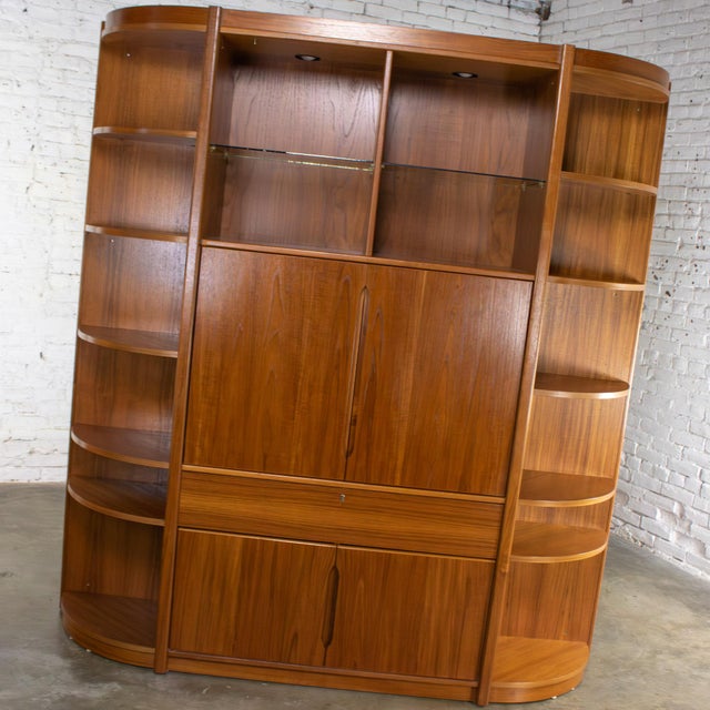Mid to Late 20th Century Scandinavian Modern Teak Lighted Bookcase Display or Entertainment Cabinet For Sale - Image 6 of 18