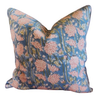 Linen Hand Block Print Pillow For Sale