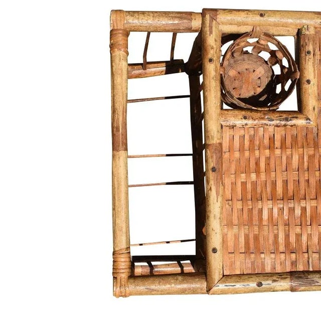 A vintage burnt bamboo or tiger/tortoise bamboo breakfast bed tray. Created from a mixture of wicker, wood, and bamboo...