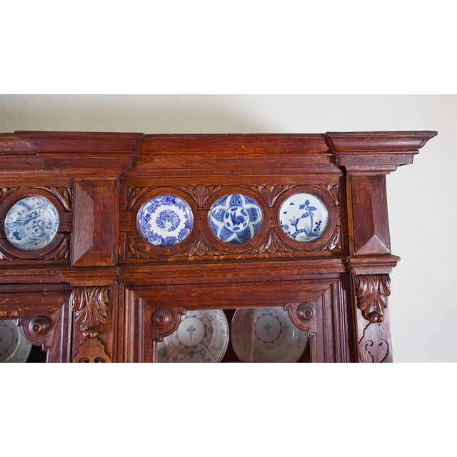 19th Century 19th Century Neo-Renaissance Monumental Manor-House Display Cabinet with Integrated Porcelain Plates For Sale - Image 5 of 13