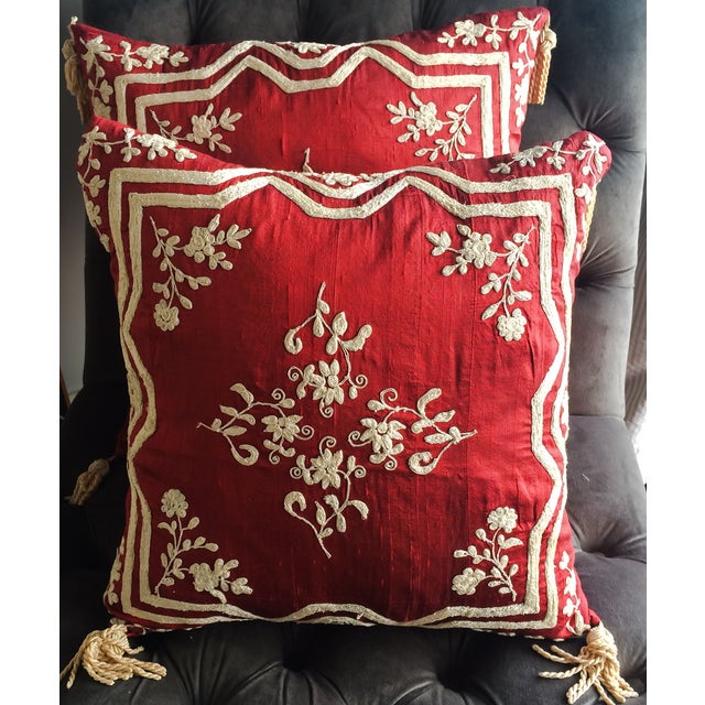 Red Silk Embroidered Pillow Covers A Pair Chairish