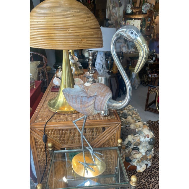 Metal Gabriella Binazzi, Silver Plate, Brass & Large Seashell Flamingo, Signed For Sale - Image 7 of 12
