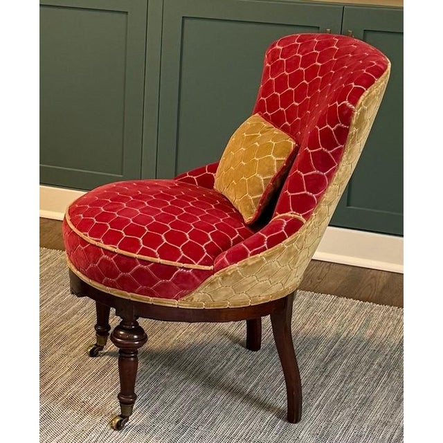 These chairs are from the 1800s and recovered with brand new fabric from Sanderson Giles Deacon Velvets, the color is...