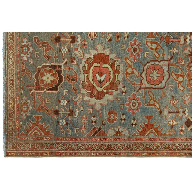 Textile 3 X 14 Antique Handmade Heriz Wool Runner in Blue With Floral Design For Sale - Image 7 of 9
