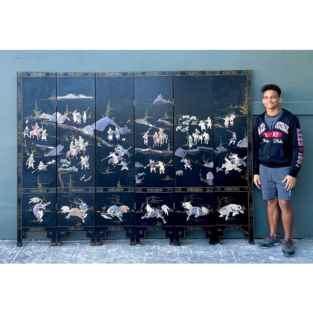 Vintage Asian Carved Soapstone Figurative 6 Panel Screen For Sale - Image 9 of 12