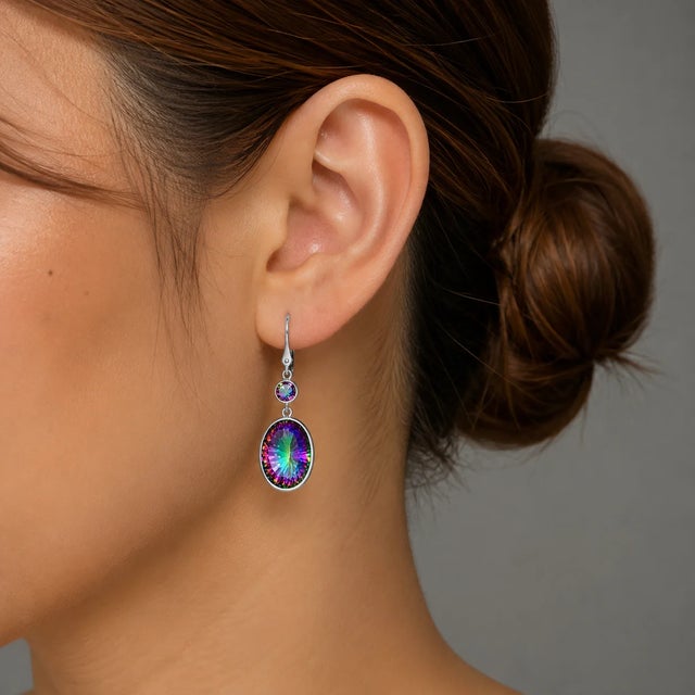 Modern Late 20th Century 14K White Gold Huge Mystic Quartz Dangle Drop Earrings, Pair For Sale - Image 3 of 3