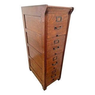 Antique Yawman and Erbe File Cabinet Four Drawers Quarter Sawn White Oak For Sale