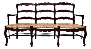 French Country Mahogany Rush Seat Bench
