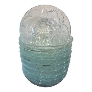 Vintage Kig Indonesia Clear Grape Pattern Pressed Glass Bowls, Set of 10 For Sale