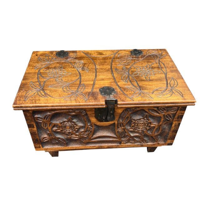 Mexican Carved Trunk on Stand Mexico For Sale - Image 3 of 18