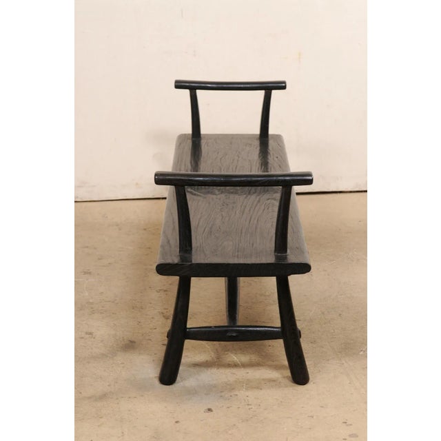 Contemporary Artisan Crafted Ebonized Teak Bench For Sale - Image 3 of 9