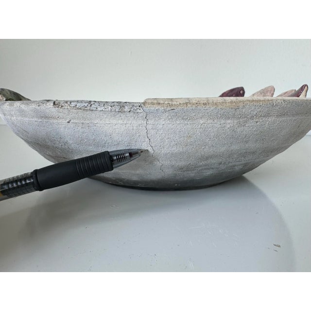 Vintage Handcrafted Art Pottery Bowl With Floral Relief Design For Sale In Miami - Image 6 of 12