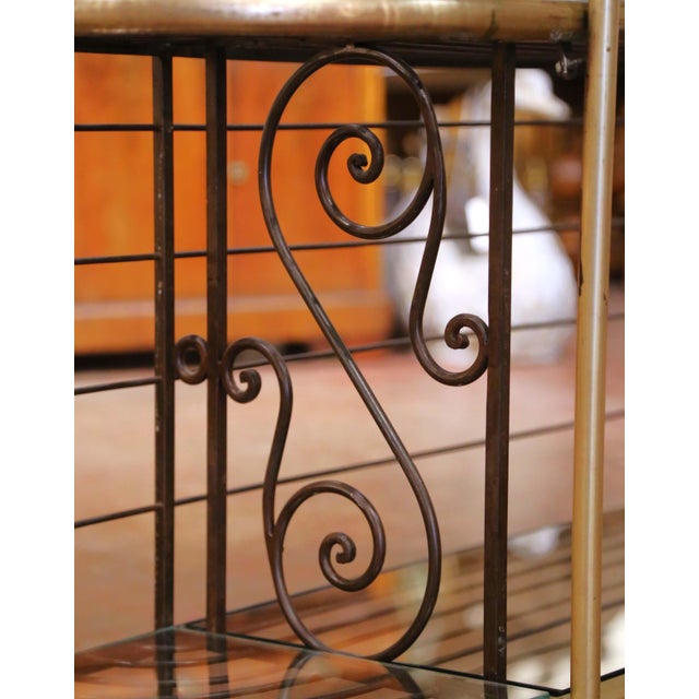 Early 20th C. French Wrought Iron and Brass Baker’s Rack With Glass Shelves For Sale - Image 12 of 13