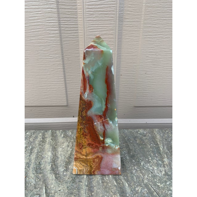 Stone Onyx Marble Obelisk With Dramatic Green and Brown Veining For Sale - Image 7 of 8
