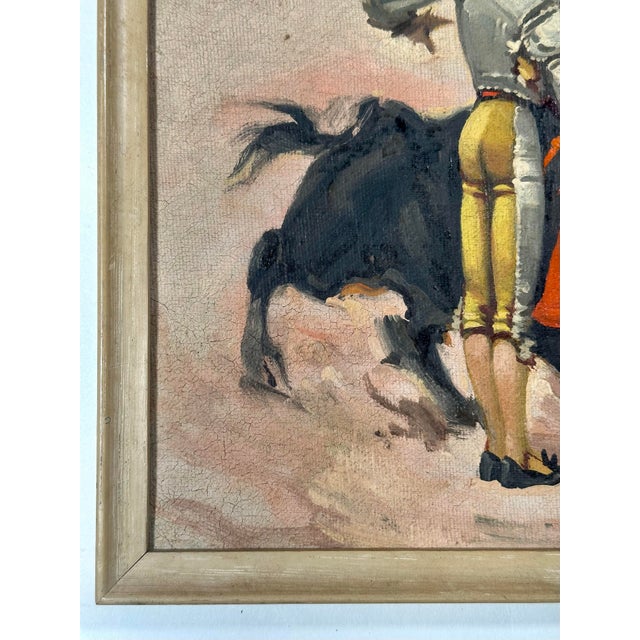 Traditional Pair of Mid-Century Bullfighting Oil Paintings Signed J. Yepez. For Sale - Image 3 of 12