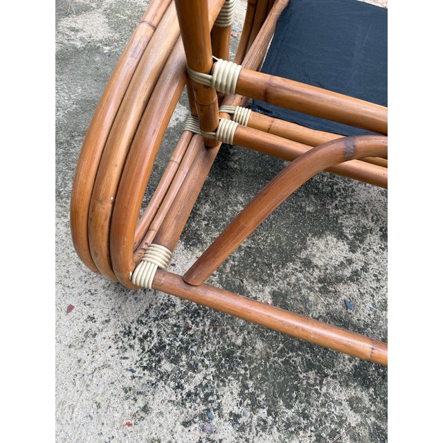 Mid-Century Modern Mid Century Paul Frankl Style Bent Bamboo Rattan Three Strand Pretzel Lounge Chair v Front Design For Sale - Image 3 of 12