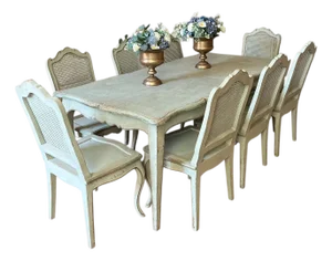 Louis XIV Style Table and Chairs, Set of 9