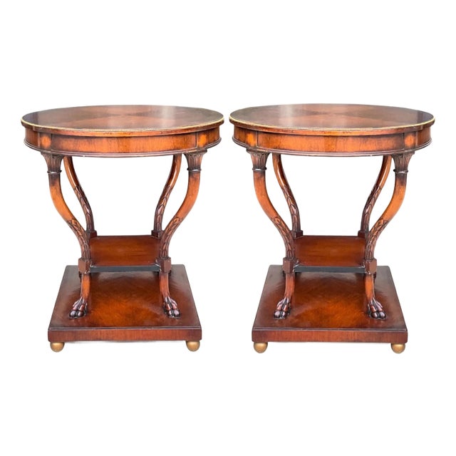 Neo-Classical Style Inlaid Mahogany Side Tables - Pair For Sale