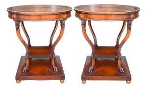 Neo-Classical Style Inlaid Mahogany Side Tables - Pair