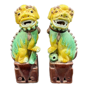 A Vintage Pair of Chinese Sancai Glazed Porcelain Foo Dogs, Circa 1920’s