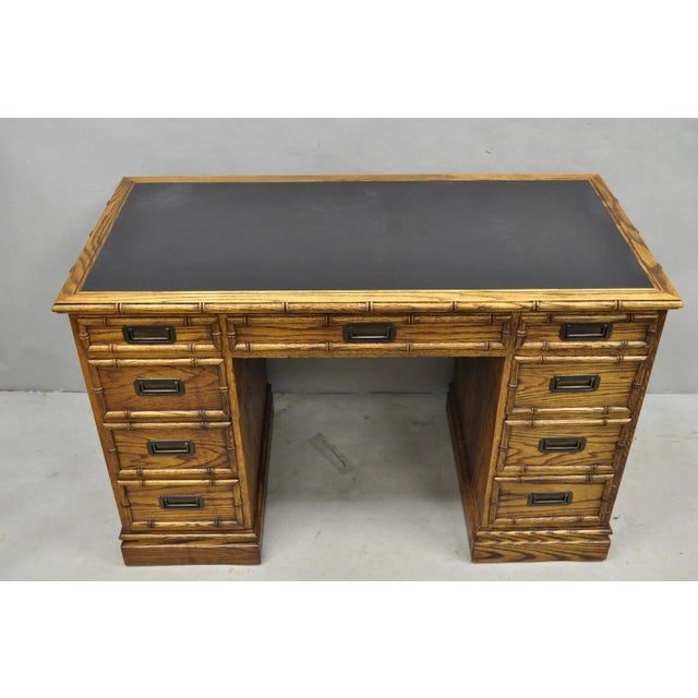 Vintage Hollywood Regency Faux Bamboo Campaign Style Kneehole Desk by Sligh For Sale - Image 16 of 17