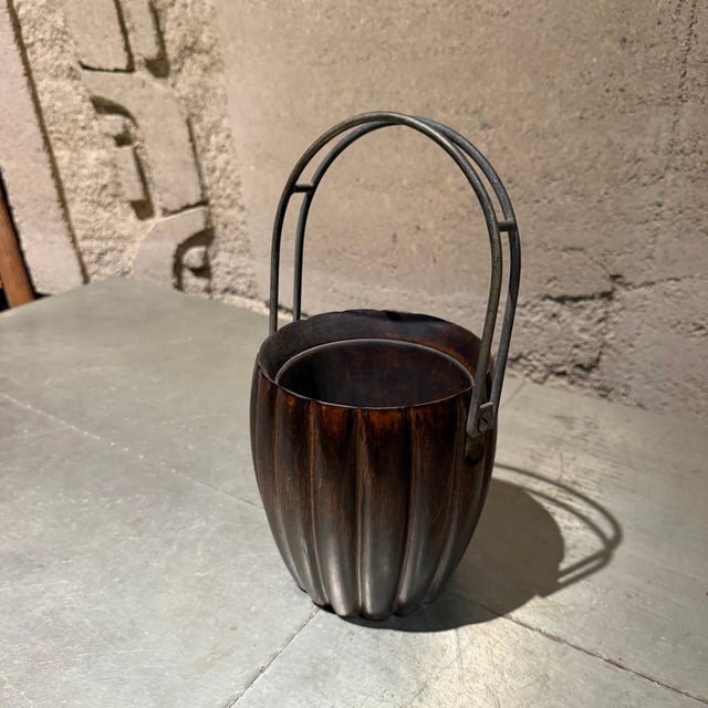 1950s Aldo Tura Macabo Cusano Wood Basket Brass Handle Milano Italy For Sale - Image 13 of 13