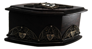 Wooden Jewelry Box with Silver Coat of Arms Applications and Velvet Interior