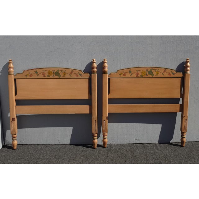 Pair of French Country Hand Painted Bed Frames Twin Headboards W Rails