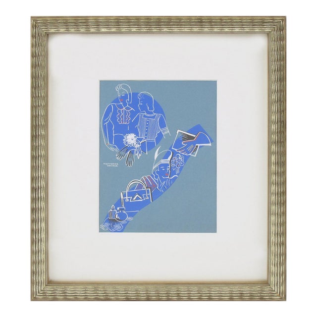 French Art Deco Original Gouache Illustration Drawing by Raymonde Hacker, Circa 1930 For Sale