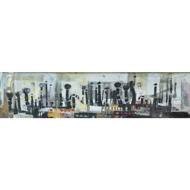 Alfred Chadbourn (1921-1998), Rooftops, 10"x40" Watercolor/Gouache signed lower left framed nicely, overall 16 1/2"x 46...