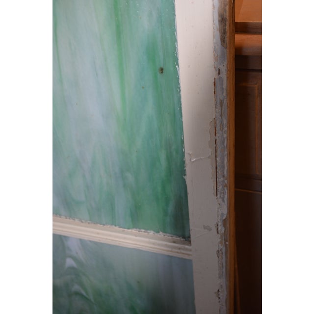Vintage Large Green Blue & White Slag Glass 6 Pane Window Panel From Va Church For Sale - Image 16 of 18