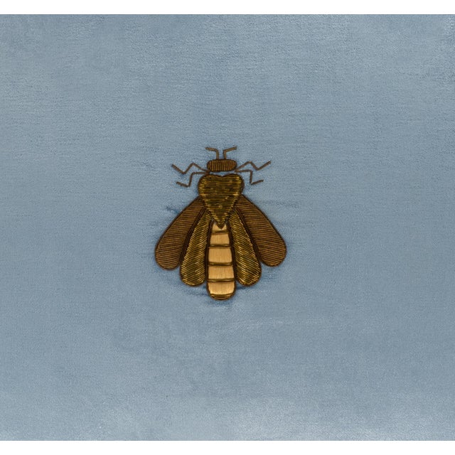 2020s Cerulean Bee Silk Velvet Embroidered Throw Pillow Cover, 20 X 20 For Sale - Image 5 of 7