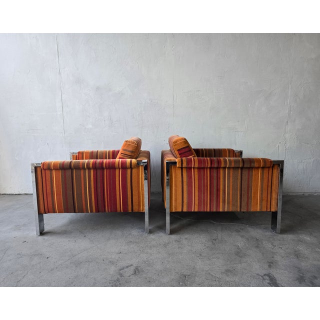 Milo Baughman for Thayer Coggin Pair of Milo Baughman Cube Chrome Lounge Chairs For Sale - Image 4 of 10