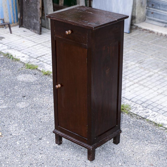 Single High and Narrow Fir Wooden Bedside Table, 1900s For Sale - Image 3 of 18