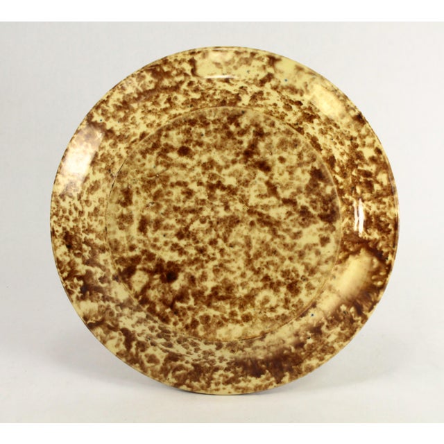 19th Century Pair of Rockingham Glaze Spatterware Yellowware Pottery Plates For Sale - Image 15 of 17