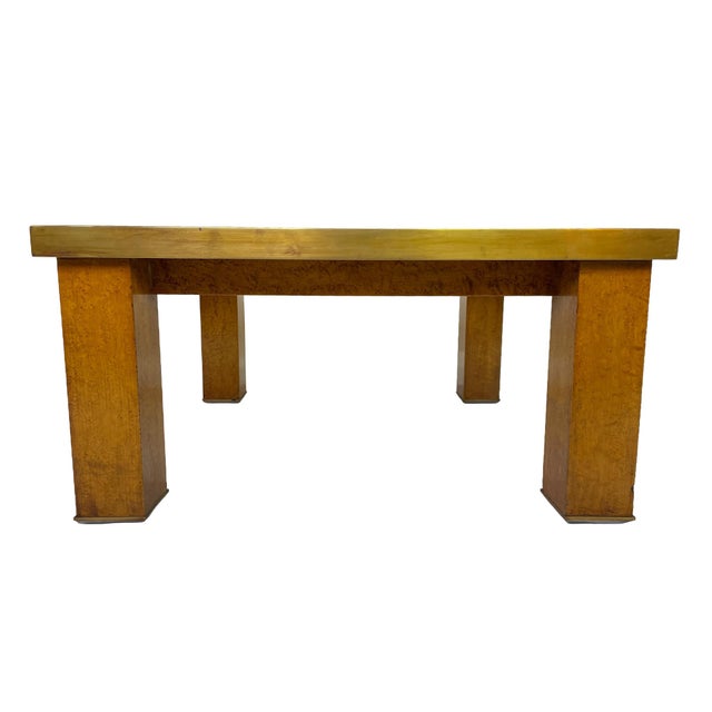1950s 1950s Olive Ash Burl and Brass Coffee Table With Recessed Glass Insert For Sale - Image 5 of 9
