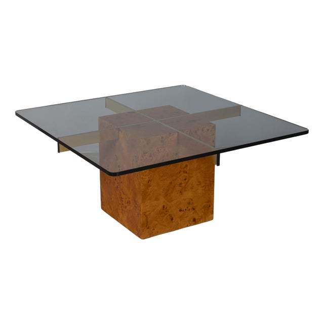 Vintage Italian Briar and Glass Coffee Table, 1970s For Sale
